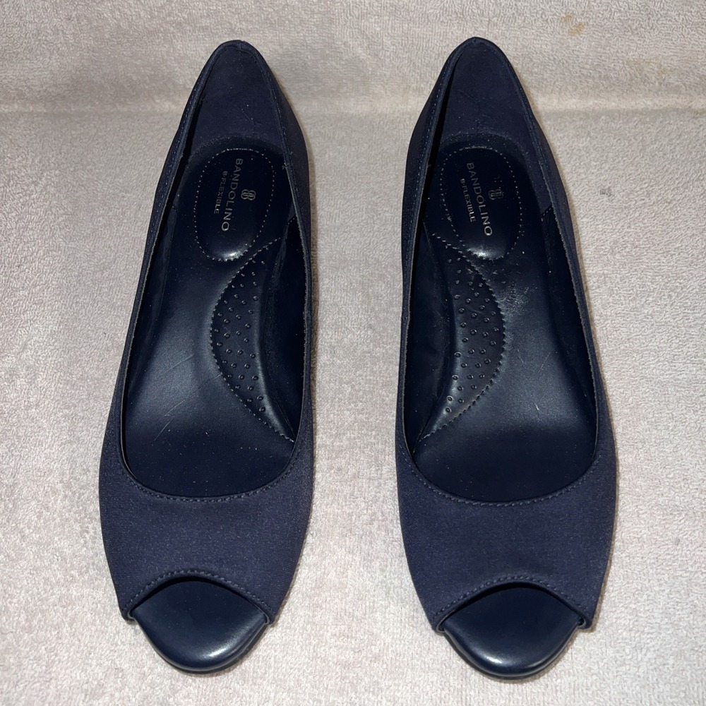 Bandolino Tufflove Womens Size 7M Navy Blue Peep Toe Wedge Pumps‎ Shoes Career